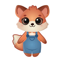 Cute happy fox. Cartoon character for greeting card, invitation, stickers. Vector illustration. Isolated on white background