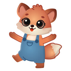 Cute happy fox. Cartoon character for greeting card, invitation, stickers. Vector illustration. Isolated on white background