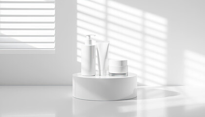 White Cosmetic Bottles A Minimalist Background Image for Clean Digital Spaces