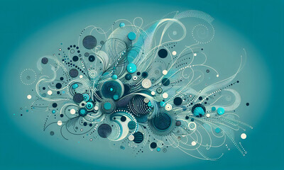 T&uuml;rkiser Hintergrund mit zuf&auml;llig angeordneten Symbolen, abstrakt und filigra, copy space