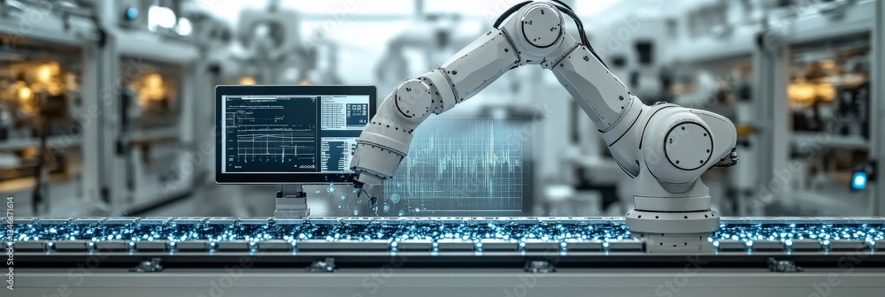 Poster industrial robot with digital interface and display panel