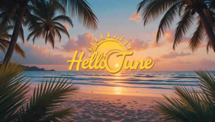 hello June, beach illustration generated in AI