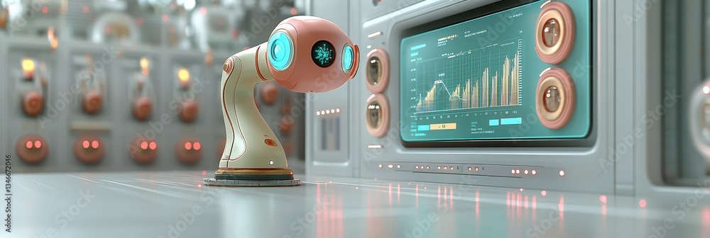 Poster elegant white robot with advanced control interface