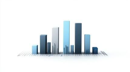 Fototapeta premium A sleek, modern bar graph in shades of blue and gray displaying data trends on a white background.