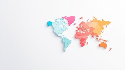 Obraz premium A colorful world map illustration showing different regions in distinct shades, emphasizing global geography and diversity.
