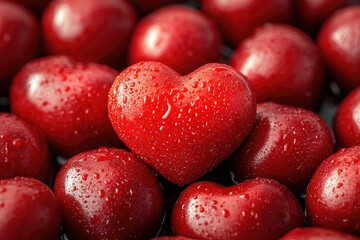 A close up image of red fruit arranged in a heart shape