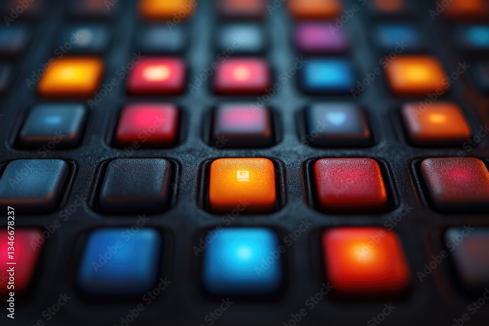 Poster a close up of a device with colorful illuminated buttons