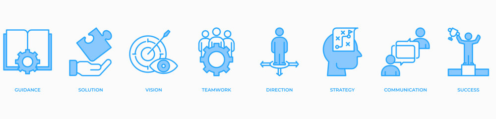 Obraz premium Leadership banner web icon vector illustration concept with icon of guidance, solution, vision, teamwork, direction, strategy, communication and success