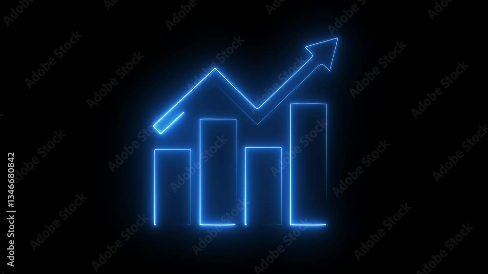 Poster glowing neon business graph chart icon animation background. business graph up to down arrow animati