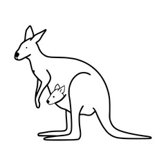 outline drawing of a mother kangaroo and baby