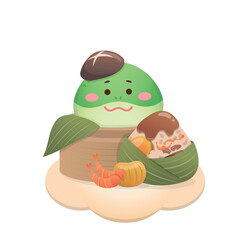 Clouds and green snake cartoon character, graphic design and illustration to celebrate Dragon Boat Festival