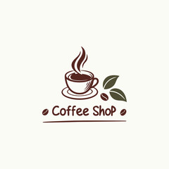 Hand Drawn Coffee Shop Logo Template with Leaves and Steam illustration