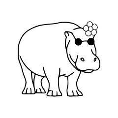 cool hippo with sunglasses and flowers vector illustration