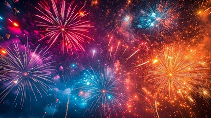 Fototapeta premium Spectacular Colorful Fireworks Display Illuminating the Night Sky