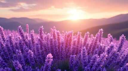 Fototapeta premium Serene Sunset Over a Lavender Field
