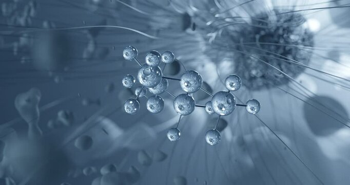 Looped video of Dimethylethanolamine, curing agent, rotating molecular 3D ball-and-stick model