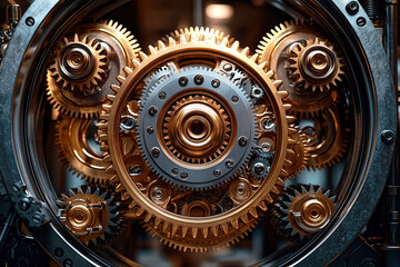 Fototapeta premium Giant gears smoothly interlocking like a complex puzzle