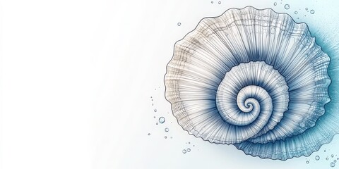 Intricate Nautilus Shell Illustration on Blue Gradient Background with Artistic Touches and Delicate Patterns for Ocean Inspired Design and Home Decor Trends