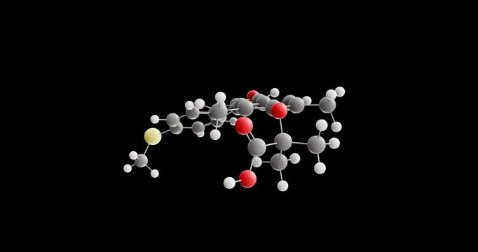 Elafibranor molecule, rotating 3D model of gft505, looped video on a black background