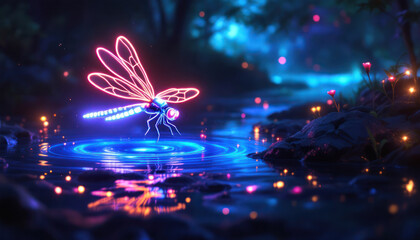 Neon Dragonfly's Night Serenity: A Digital Fantasy