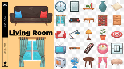 Living room concept illustrations. Set of living room vector illustrations