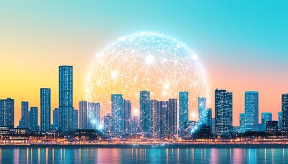 Fototapeta premium Global Connectivity in Urban Skyline.