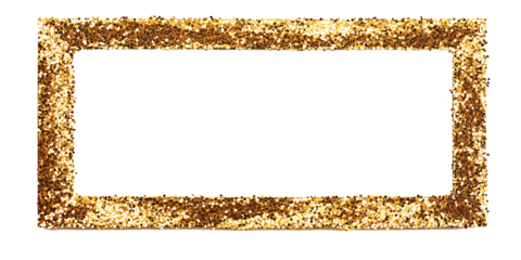 A rectangular gold glitter frame isolated on white background PNG. AI GENERATED