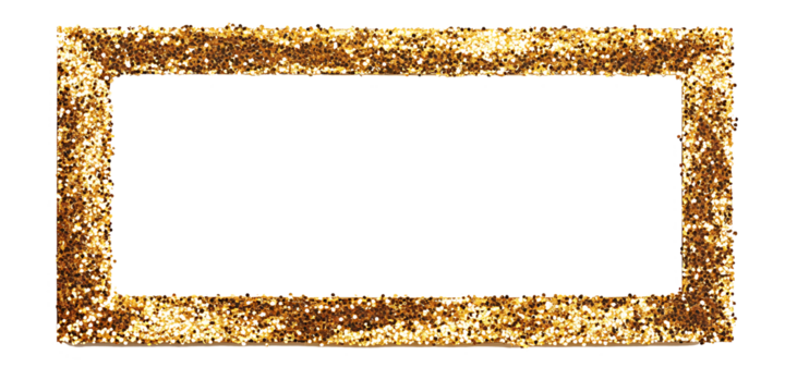 A rectangular gold glitter frame isolated on white background PNG. AI GENERATED