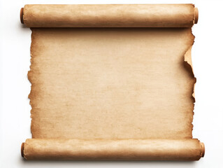 Aged parchment scroll with textured surface and curled edges, evoking sense of history and mystery