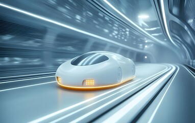 Fototapeta premium A futuristic race-themed podium with sleek aerodynamic shapes and glowing speed trails.