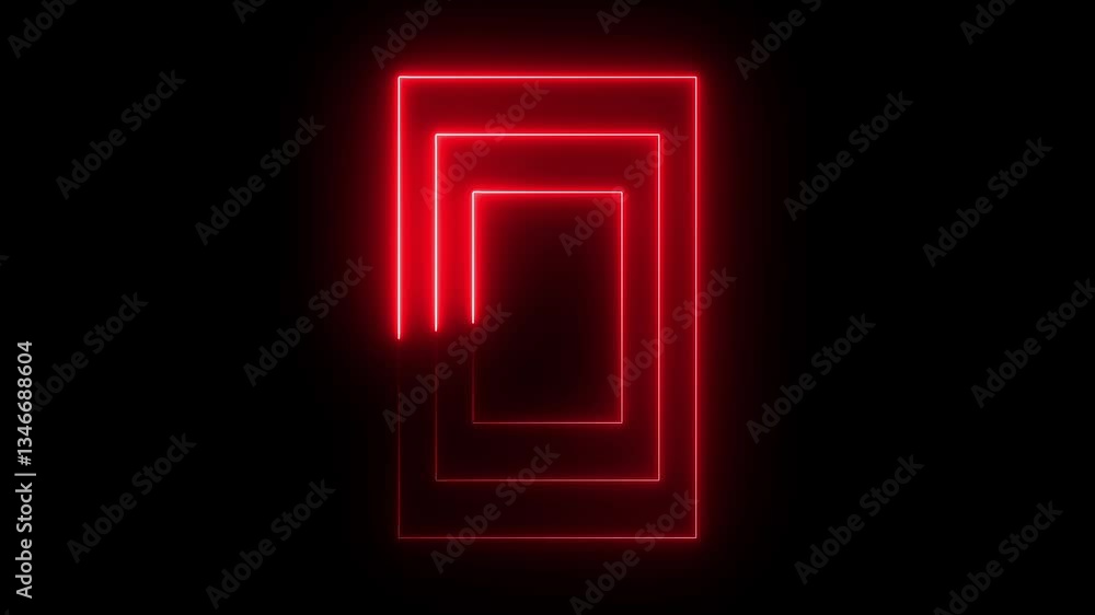 Poster glowing looping pentagonal neon square frame effect, black background. neon rectangle frame icon ani