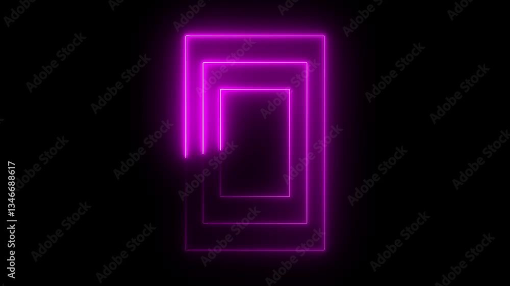 Aufkleber glowing looping pentagonal neon square frame effect, black background. neon rectangle frame icon ani