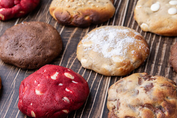 Assorted cookies over wooden table