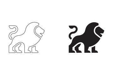 Lion Illustration in Line Art and Solid Black Styles. Fully editable Flat and Outline.