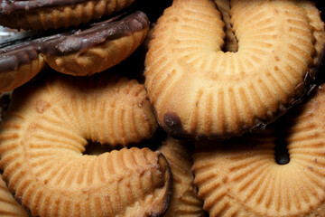 Tempting chocolate-coated spiral cookies await!