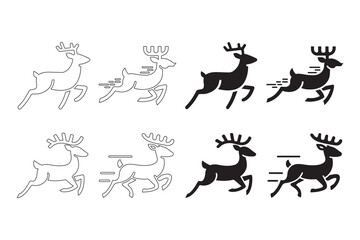 Running Deer Icons in Various Styles. Fully editable Flat and Outline.