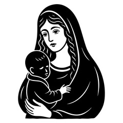 Mother and Child Black Vector Art