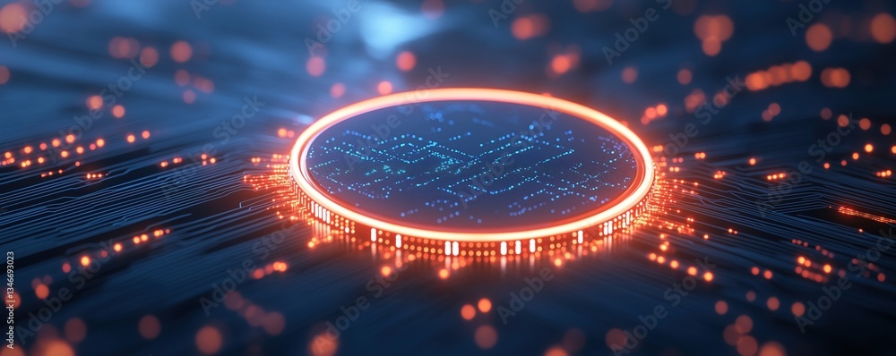 Poster a futuristic digital interface with glowing circuits and nodes, representing technology and connecti