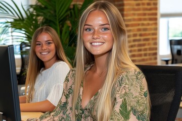 An unattractive female zombie is seated in an armchair with a computer monitor in front of her