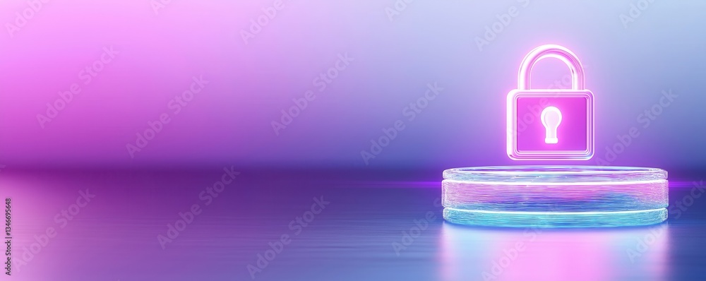 Poster a glowing padlock icon on a colorful gradient background, symbolizing security and protection in a d