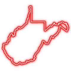 Neon red outline of West Virginia state map on transparent background