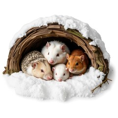 winter forest den hibernating animals 3D illustration peaceful community scene copy space desktop wallpaper nature theme