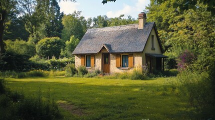 Charming country cottage nestled in a serene forest meadow setting