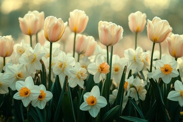 Obraz premium Spring Awakening in Watercolor, Tulips and daffodils