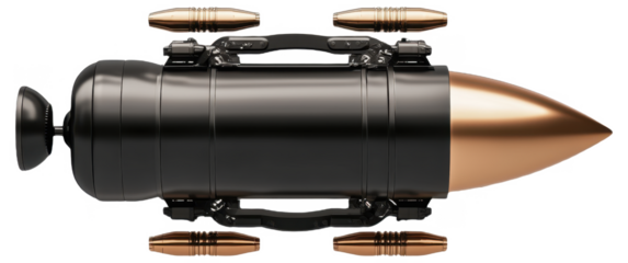 PNG Bullet-shaped thermal bottle with handle and attachments