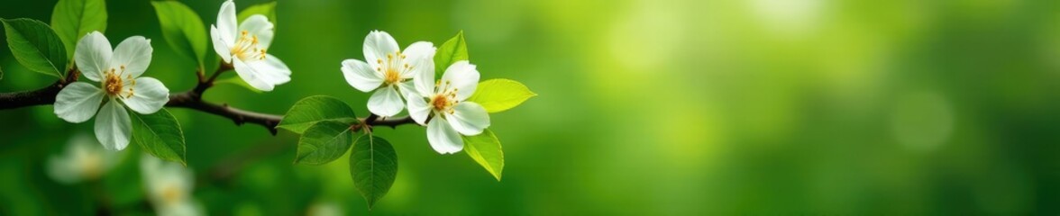 delicate almond blossoms on lush green foliage, greenery, blossoms