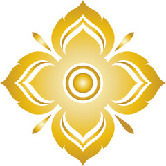 Golden ornamental floral motif isolated on a transparent background.