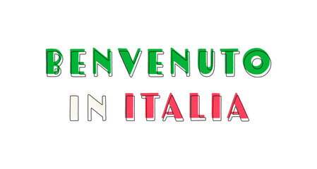 Benvenuto In Italia card. Lettering vector isolated on white background