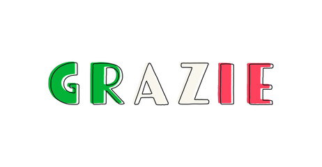 Grazie card. Lettering vector isolated on white background