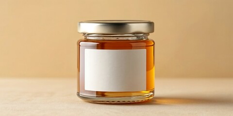 Honey Jar with Blank Label , Ideal for Branding Mockups and Packaging Designs